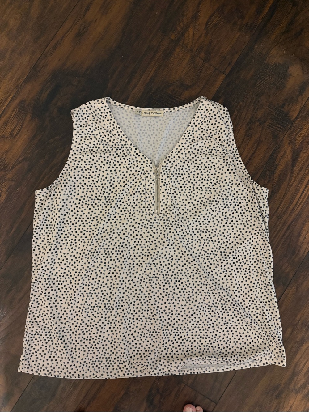 White Tank Top with Black Dot Print and Front Zip